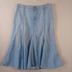 For Joseph Vintage Denim Western Gore Swing Trumpet Midi Skirt Plus Size 14